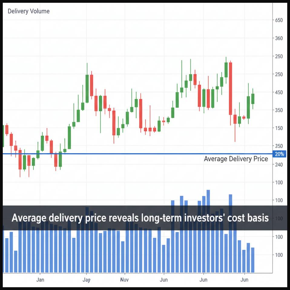 Stock chart displaying current market price in relation to the average delivery price.