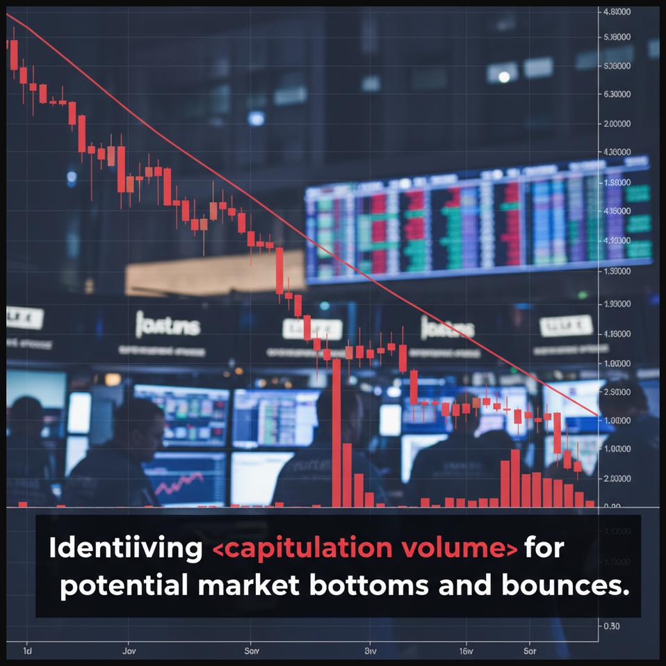 Stock chart displaying capitulation volume with a massive delivery spike during a sharp price decline, often preceding a market bottom.