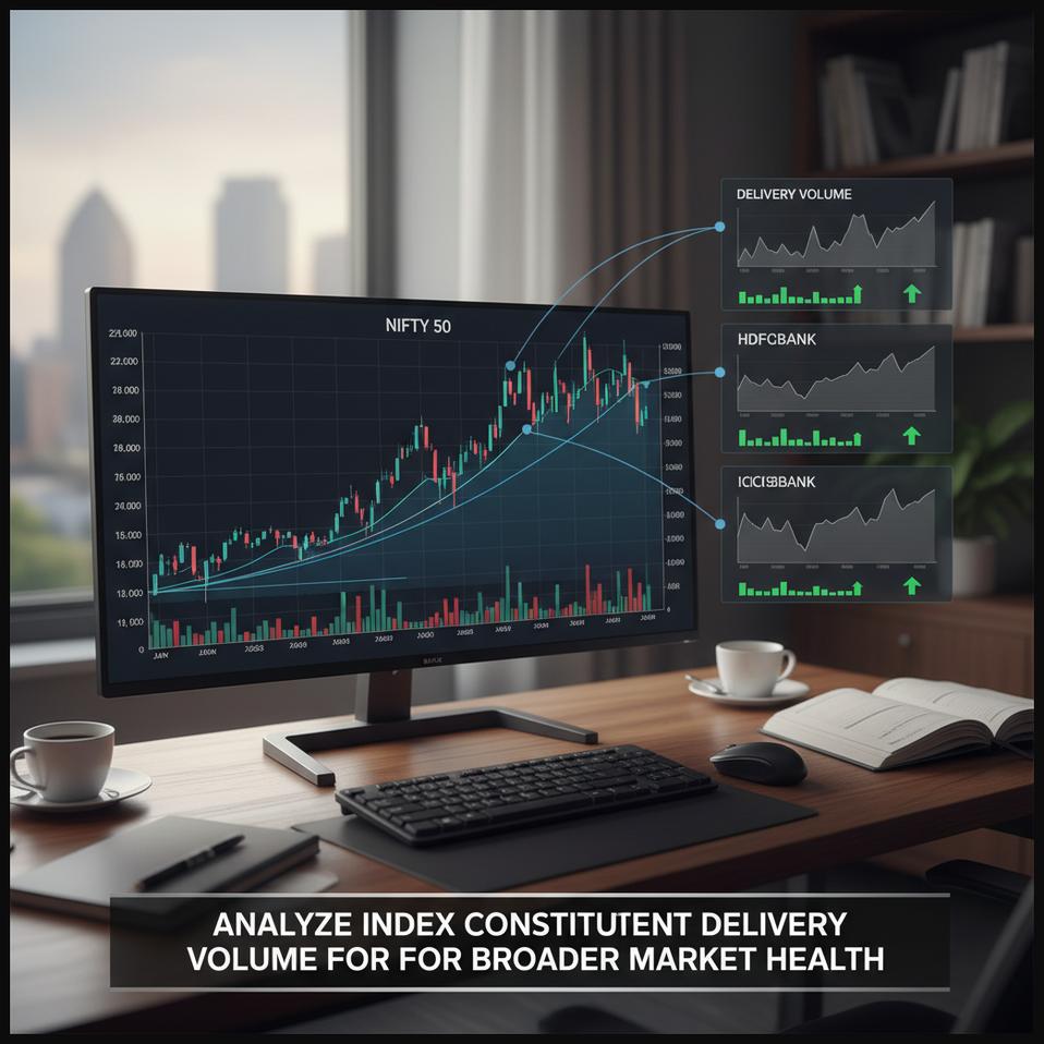 Charts showing a major stock index alongside delivery volumes of its key constituent stocks.