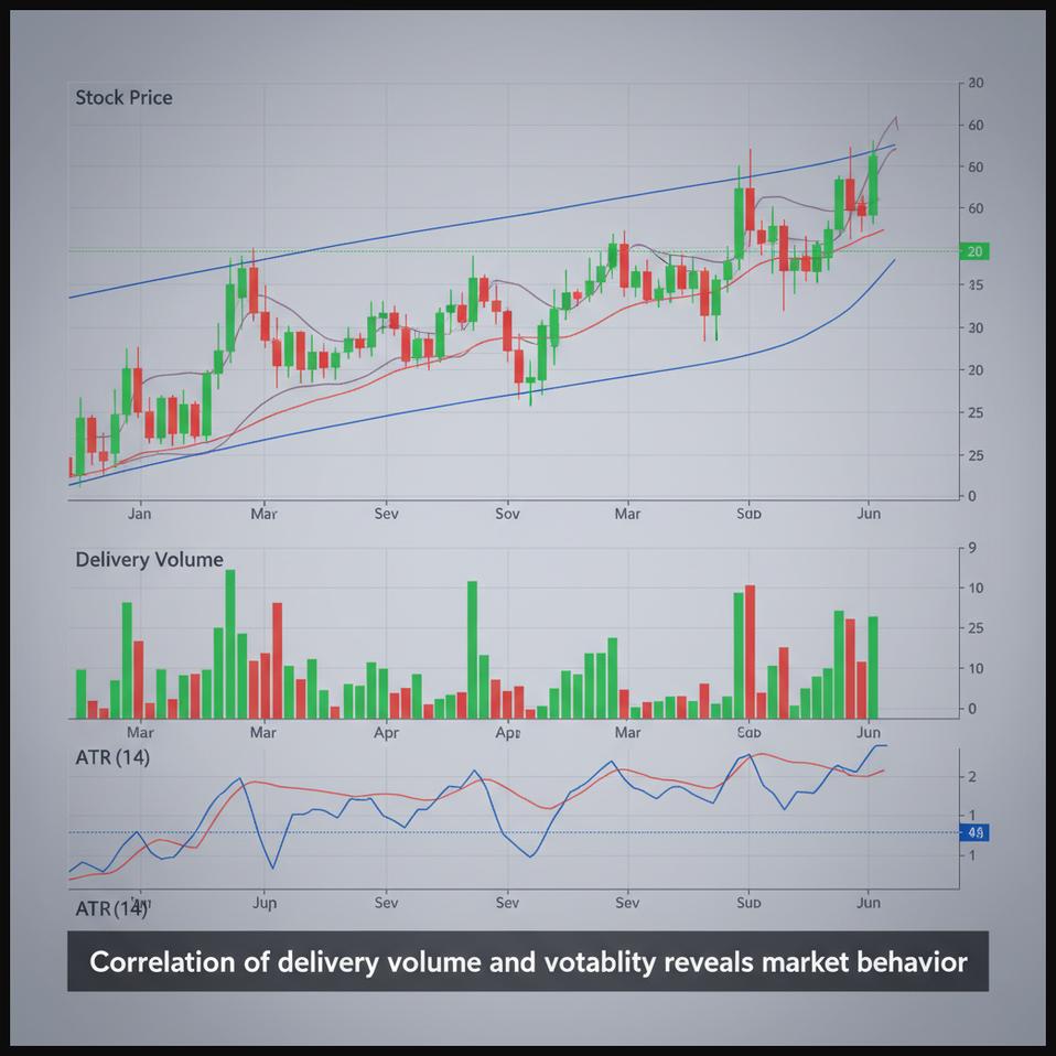 Stock chart demonstrating the relationship between delivery volume and market volatility over time.