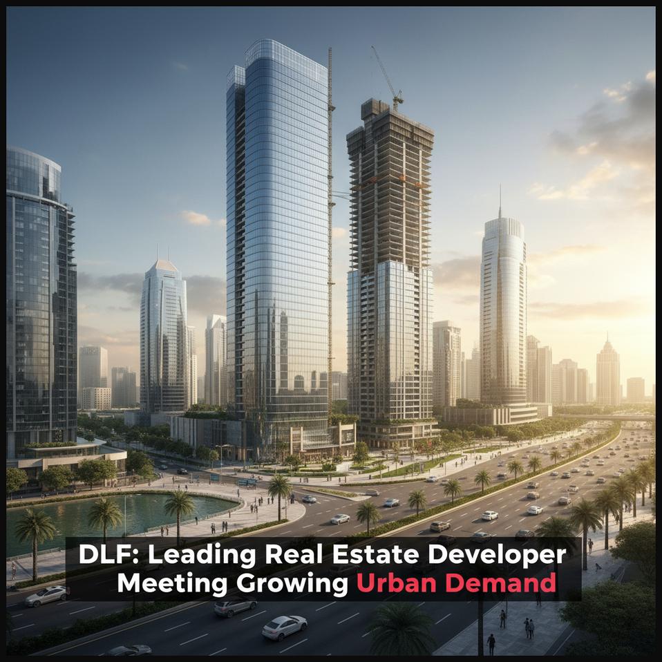 A modern, high-rise residential building in an urban setting, representing DLF's leadership in real estate development.