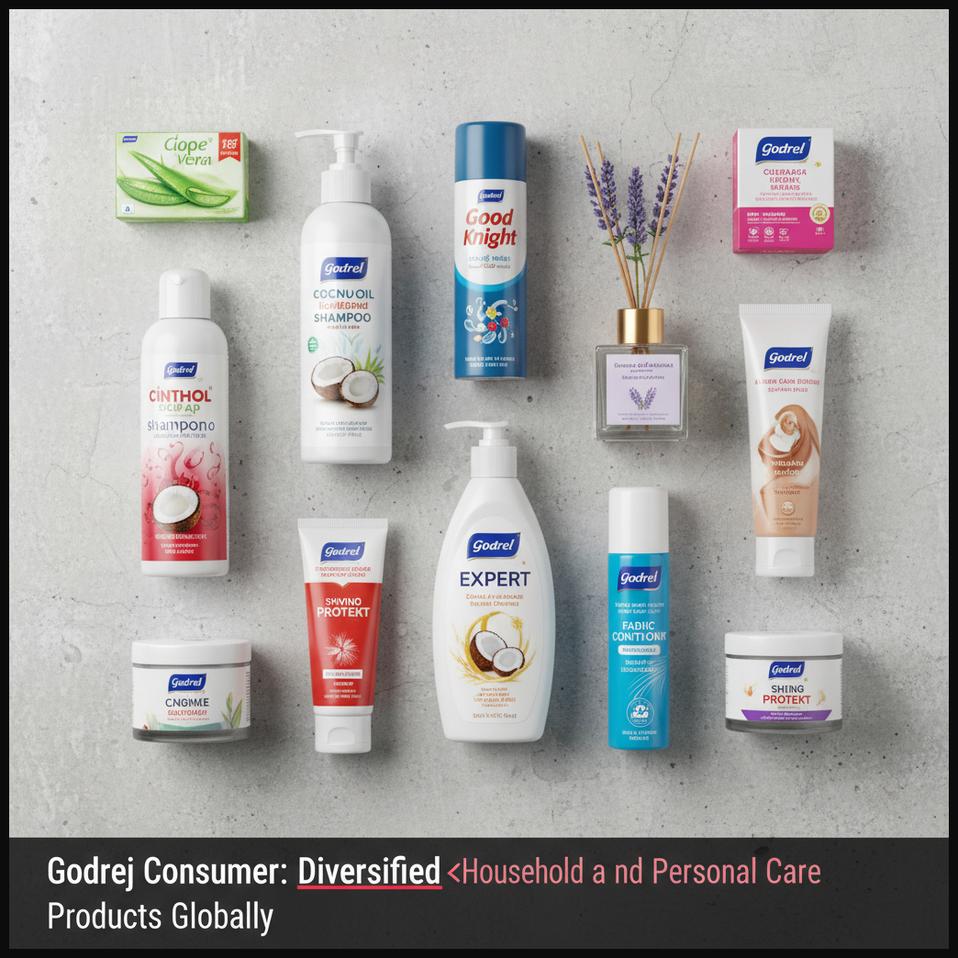 A selection of household and personal care products, symbolizing Godrej Consumer Products' diverse portfolio and global reach.