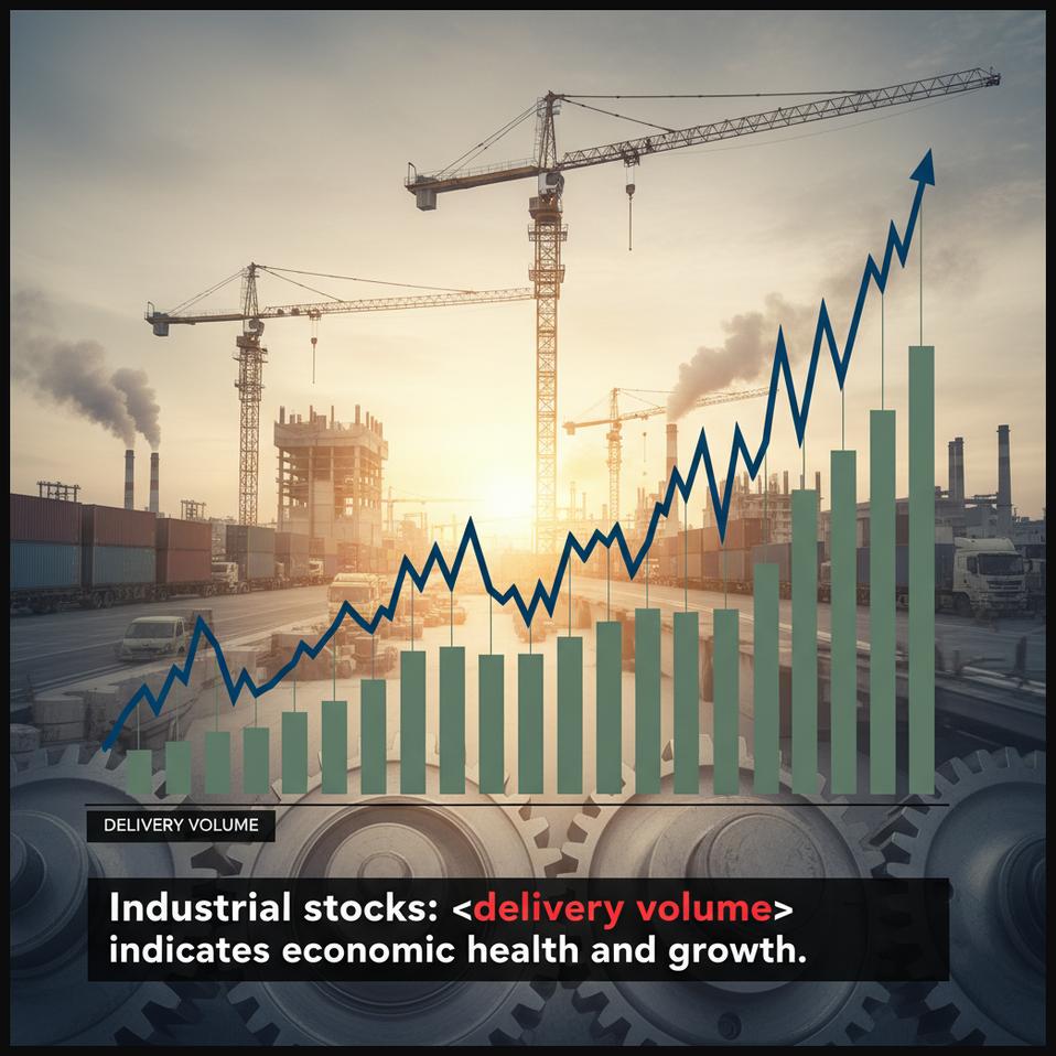 Stock chart of an industrial stock showing delivery volume reflecting manufacturing growth and overall economic health.