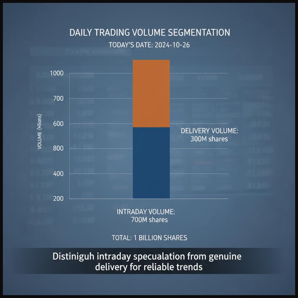Bar chart illustrating the breakdown of daily trading volume into intraday and delivery components.