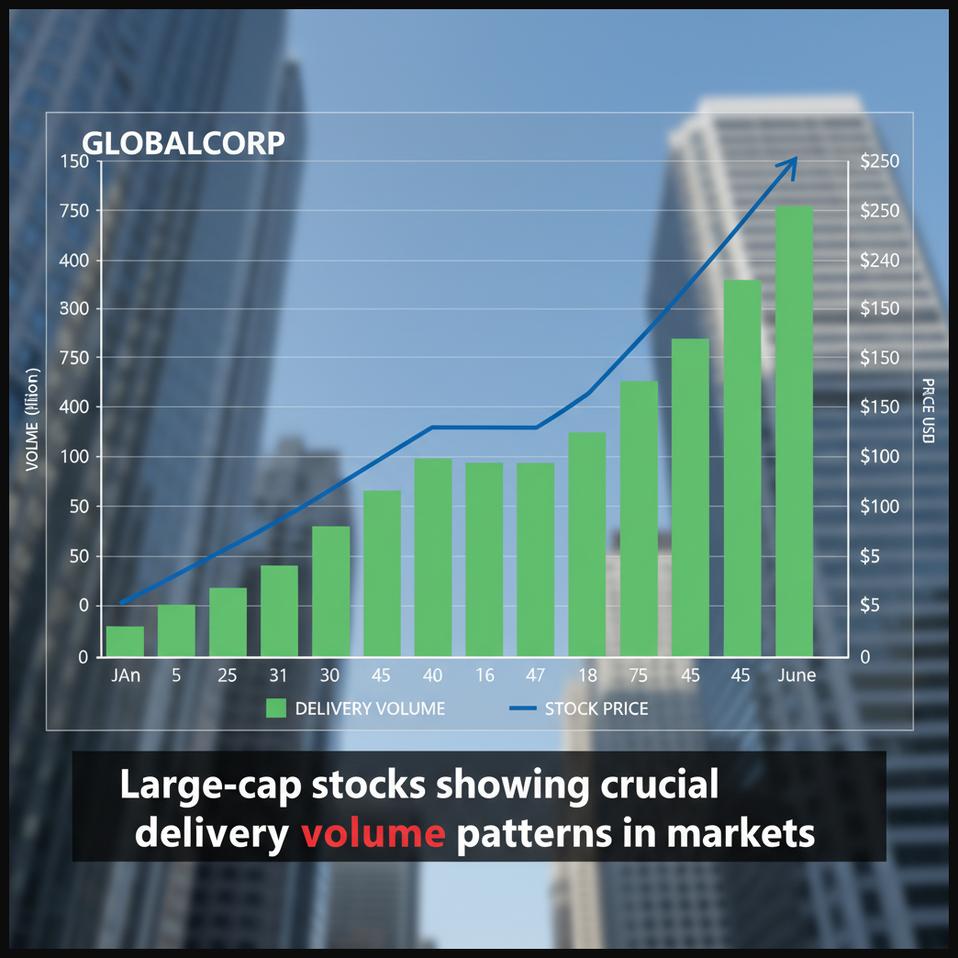 Stock chart showing significant delivery volume for a large-cap stock, indicating institutional rebalancing or fund inflows.