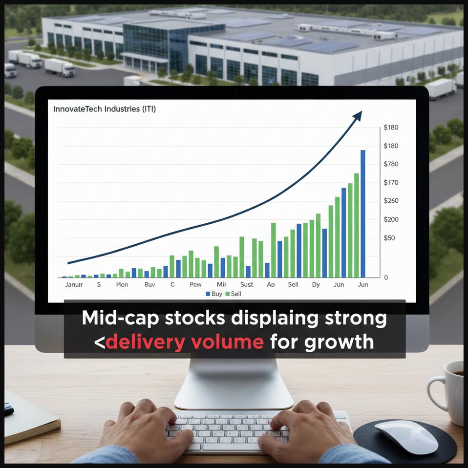 Stock chart of a mid-cap company displaying an accelerating growth trend with increasing delivery volume.