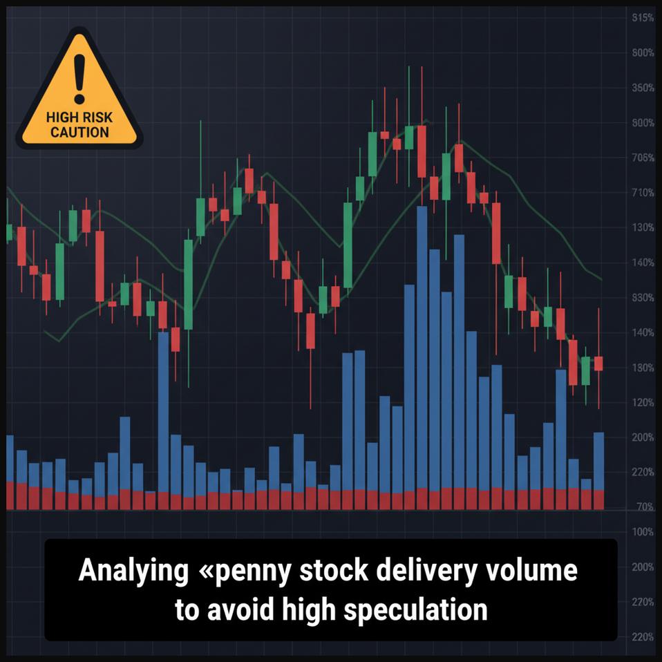 Volatile penny stock chart, focusing on delivery volume to distinguish genuine interest from speculative pump-and-dump schemes.