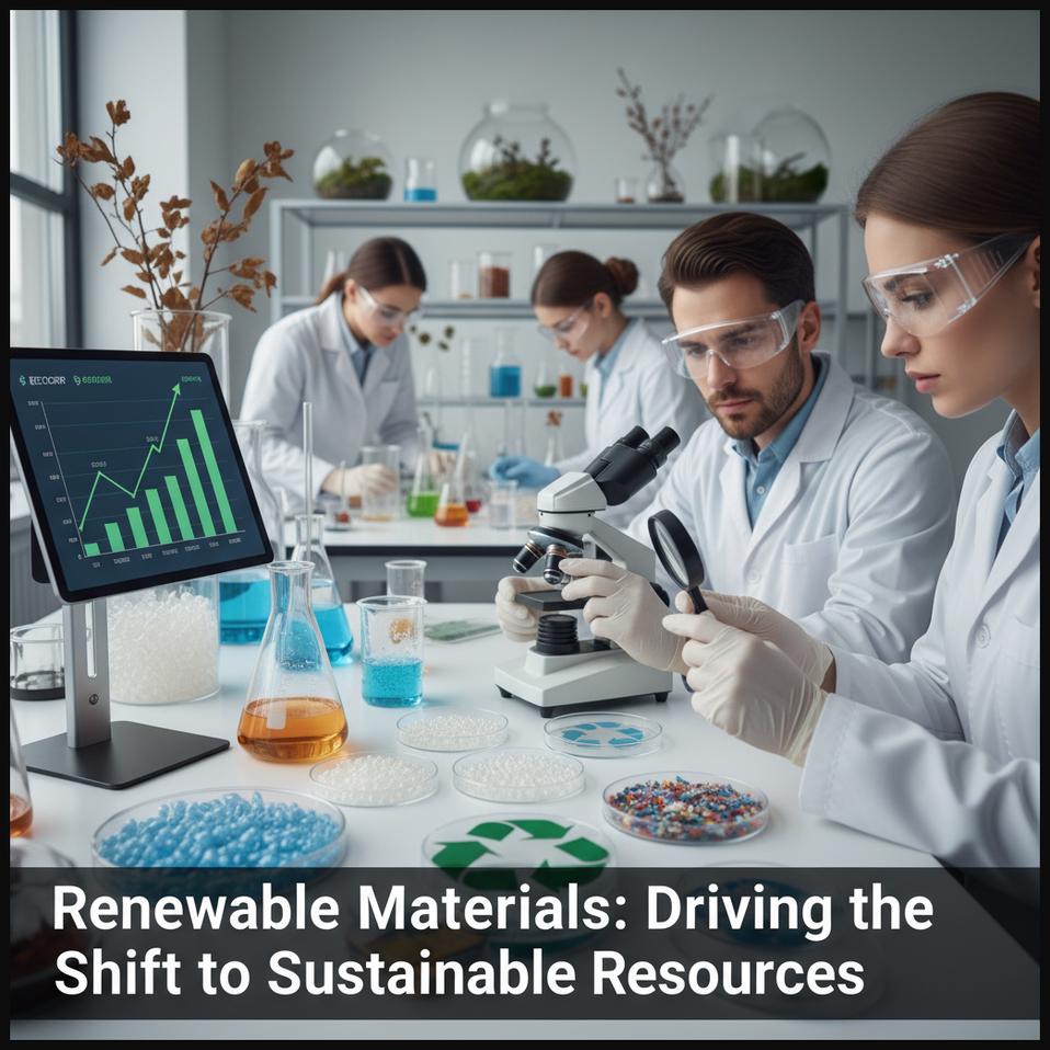 Scientists in a lab examining bioplastics and recycled materials, representing a renewable materials company driving the shift to sustainable resources with high investor interest.