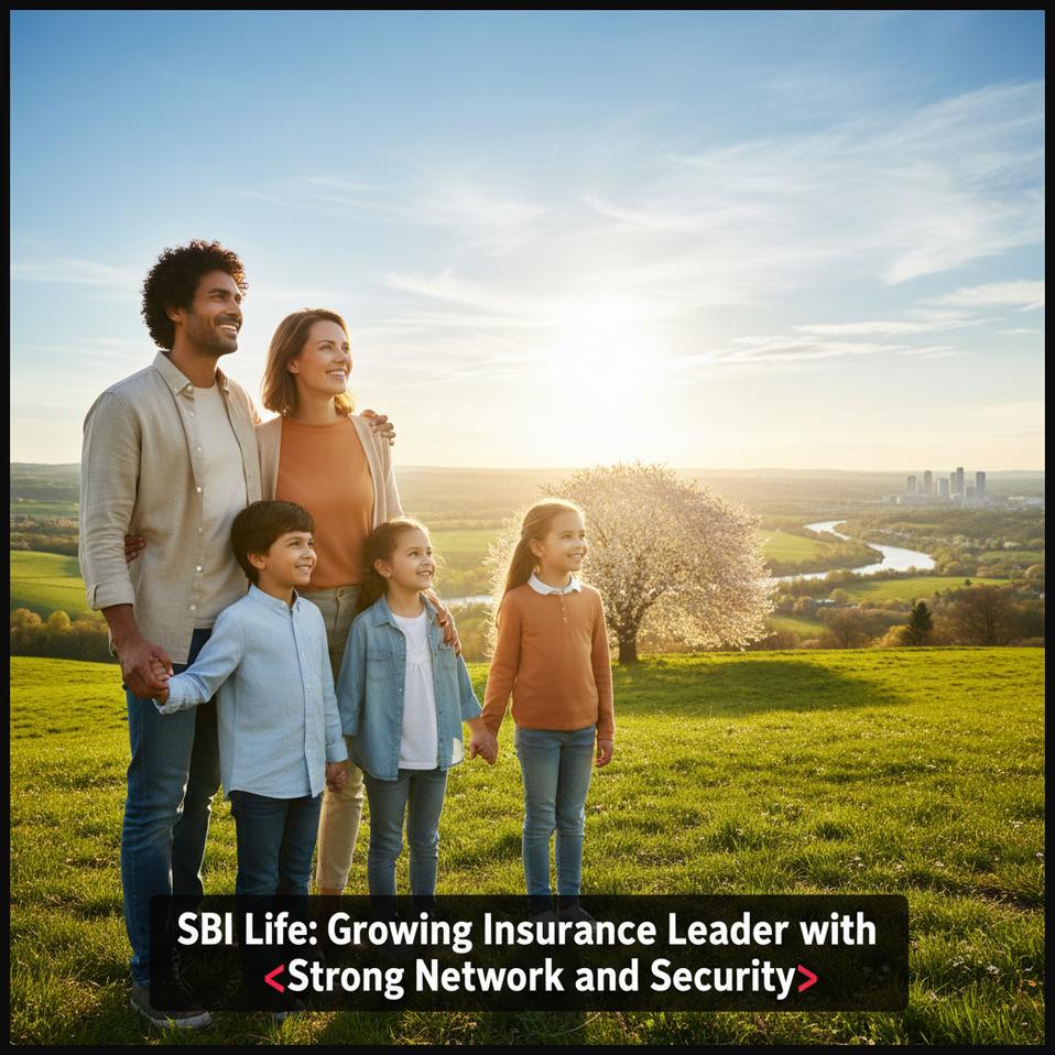 A happy family looking towards a bright future, symbolizing the security and growth offered by SBI Life Insurance.