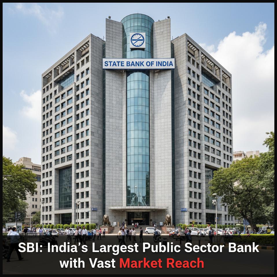 The facade of a grand State Bank of India building, symbolizing its vast reach and public sector strength.