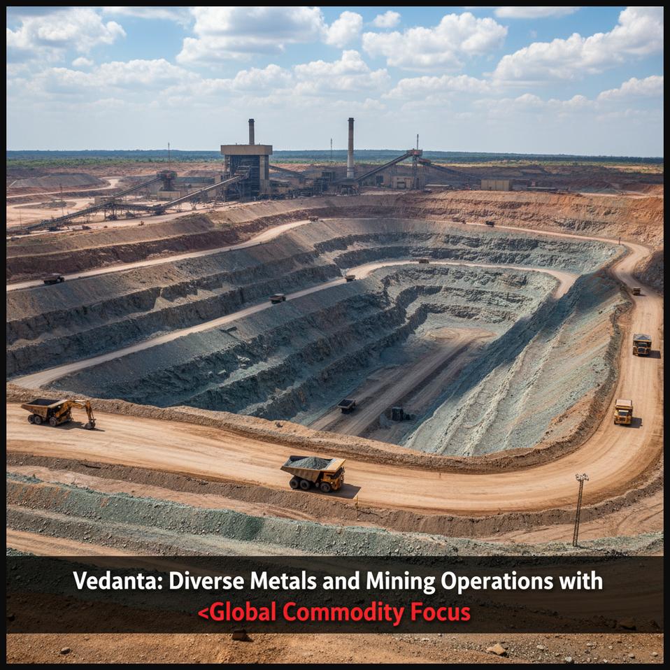 A large mining operation or a metal smelting facility, symbolizing Vedanta's diverse metals and mining activities.