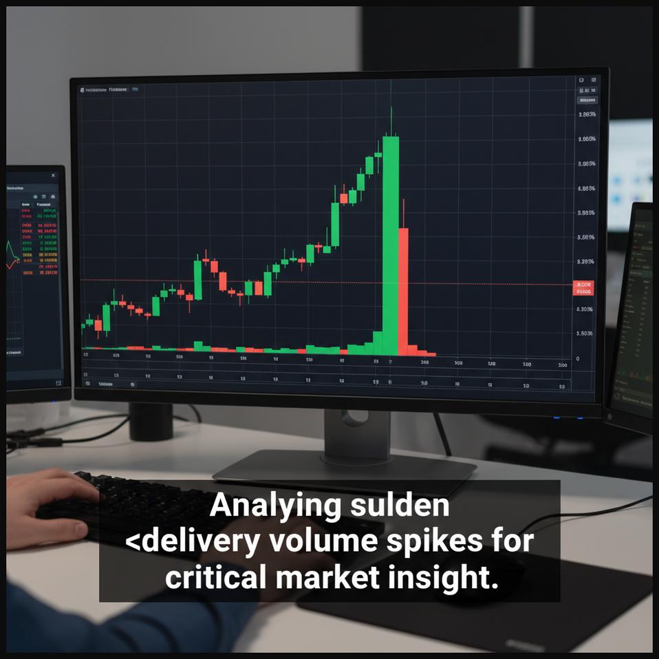 Stock chart showing a sudden, massive spike in delivery volume, indicative of significant market activity.