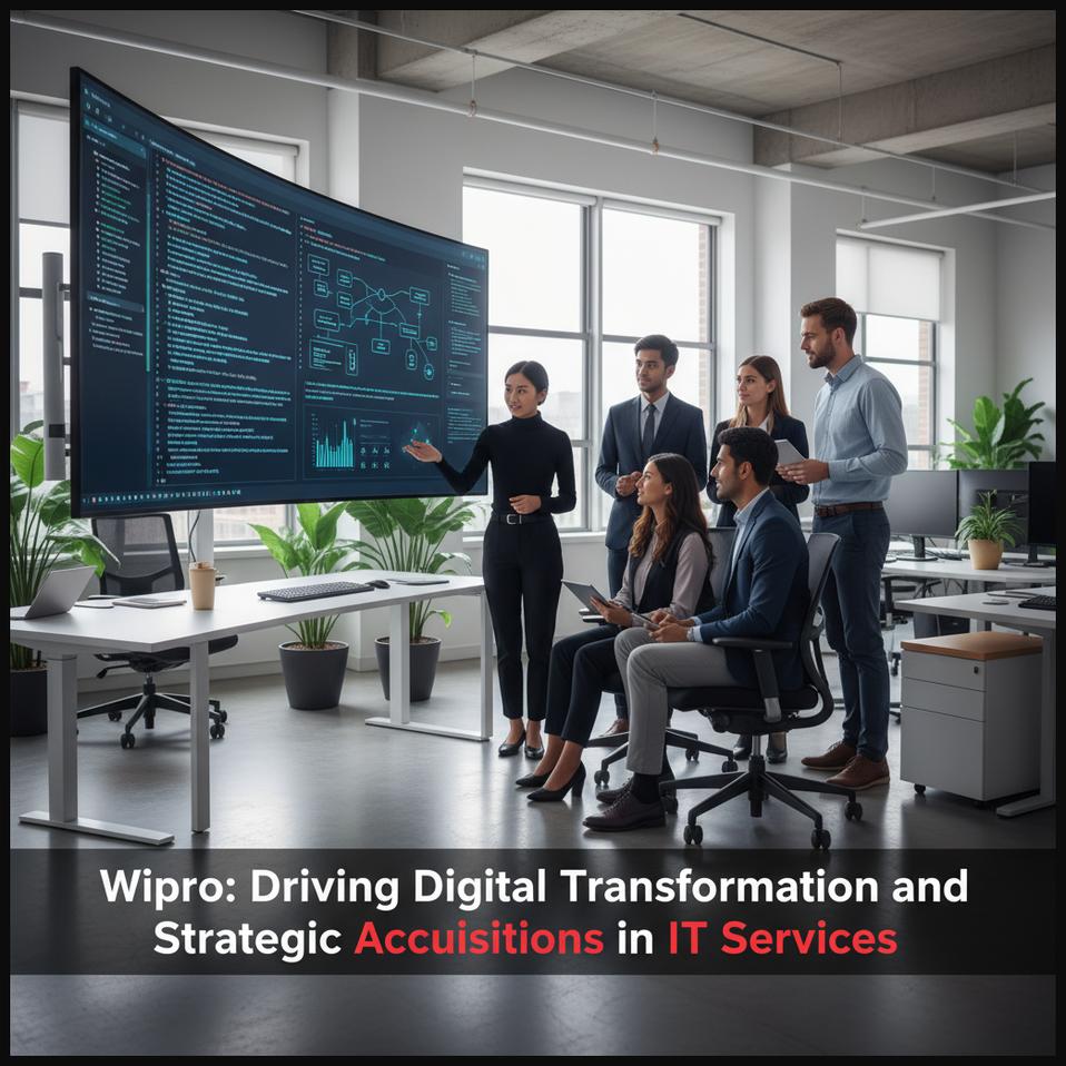 A diverse team collaborating in a modern IT office, symbolizing Wipro's focus on digital transformation.